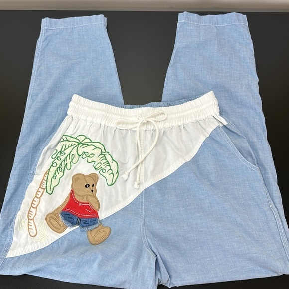 Vtg Together Pull On Drawstring Waist Teddy Bear Pants L Tapered Leg High Rise - Picture 15 of 16